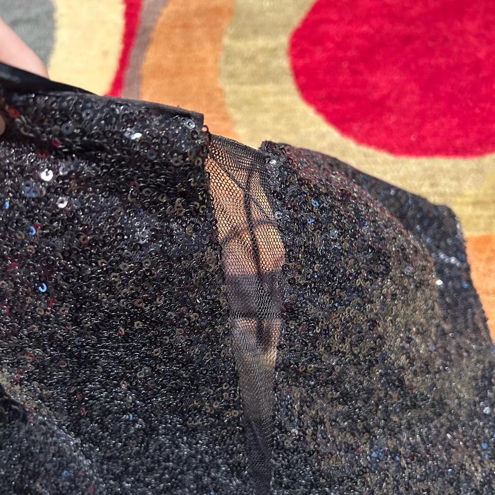 Hailey Logan by Adrianna Papell Black Sequin Mesh Front Open Back Mini Dress S - Picture 7 of 11